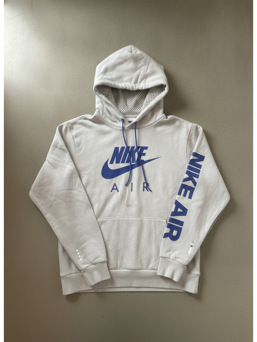 Nike Air White Hoodie with Blue Logo and Sleeve Print Size Small